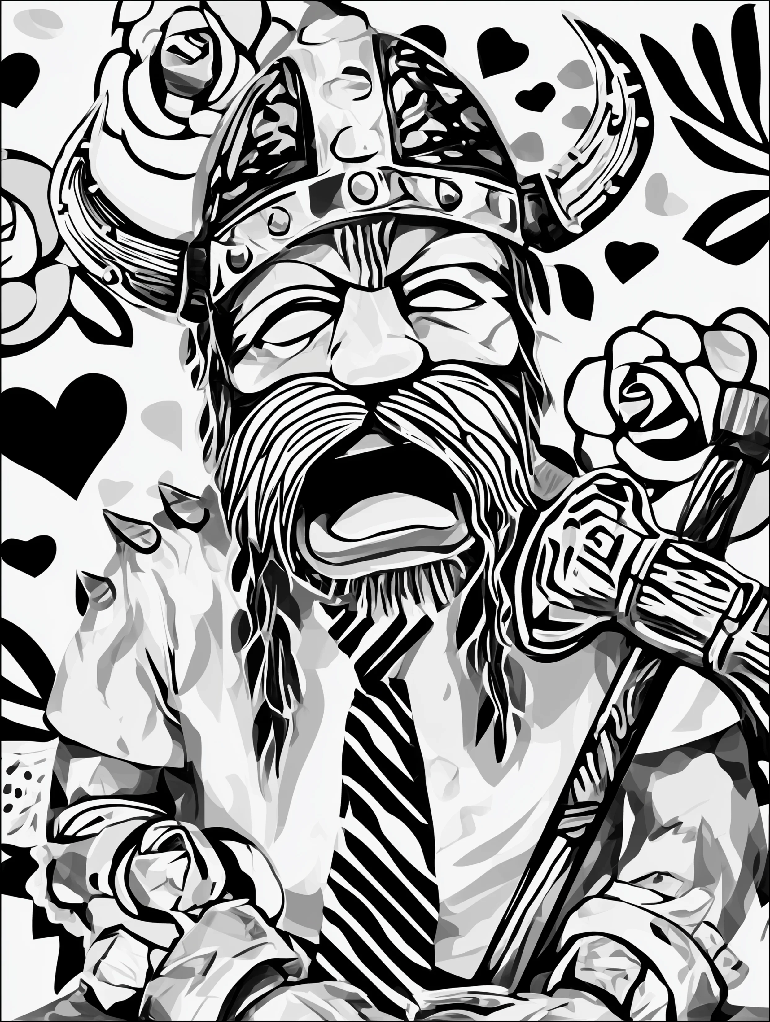Free printable viking coloring page for adults featuring a viking wearing a tie and helmet